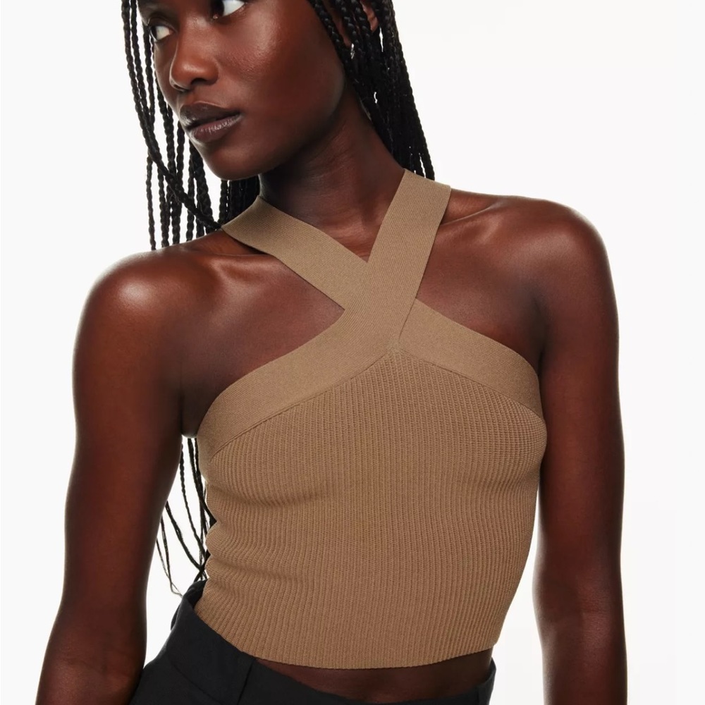 Aritzia Babaton Sculpt Knit Criss Cross Crop Top in Saville